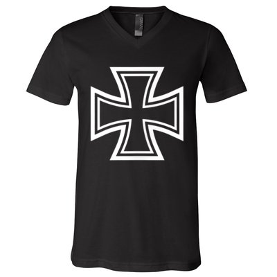 German Iron Cross Front & Back Print V-Neck T-Shirt