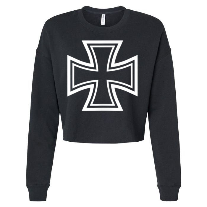 German Iron Cross Front & Back Print Cropped Pullover Crew