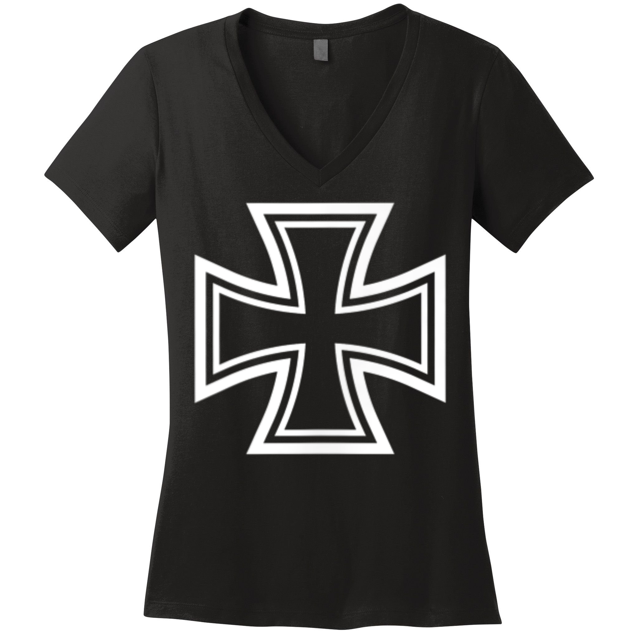 German Iron Cross Front & Back Print Women's V-Neck T-Shirt