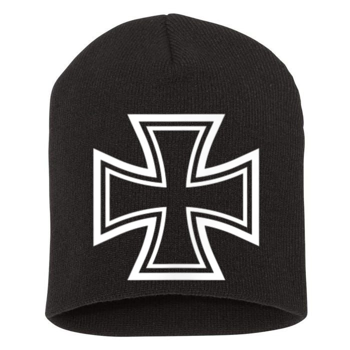German Iron Cross Front & Back Print Short Acrylic Beanie