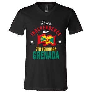 Grenada Independence Day Grenadian Grenada Flag Heart V-Neck T-Shirt