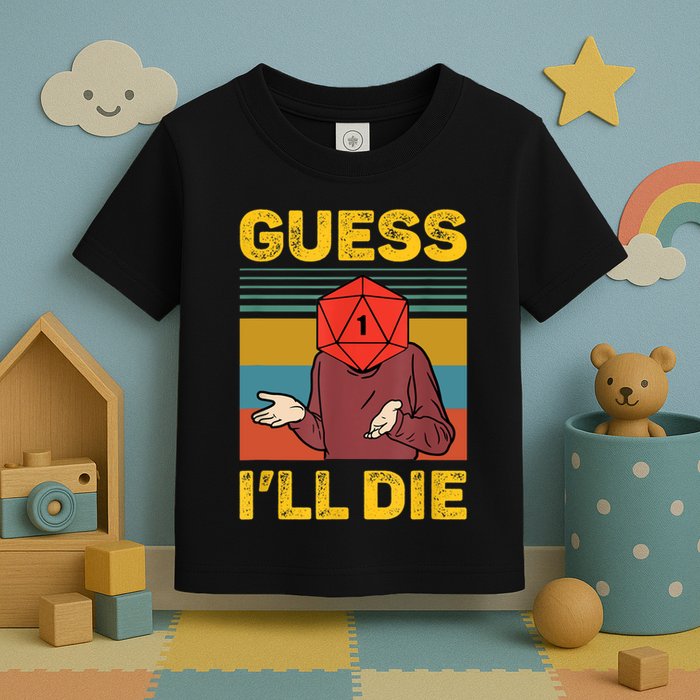 Guess I'll Die DnD Tabletop D20 Dice Head Funny Nerdy Gamer Toddler T-Shirt