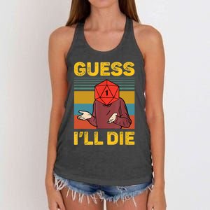 Guess I'll Die DnD Tabletop D20 Dice Head Funny Nerdy Gamer Women's Knotted Racerback Tank