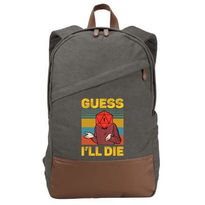 Guess I'll Die DnD Tabletop D20 Dice Head Funny Nerdy Gamer Cotton Canvas Backpack