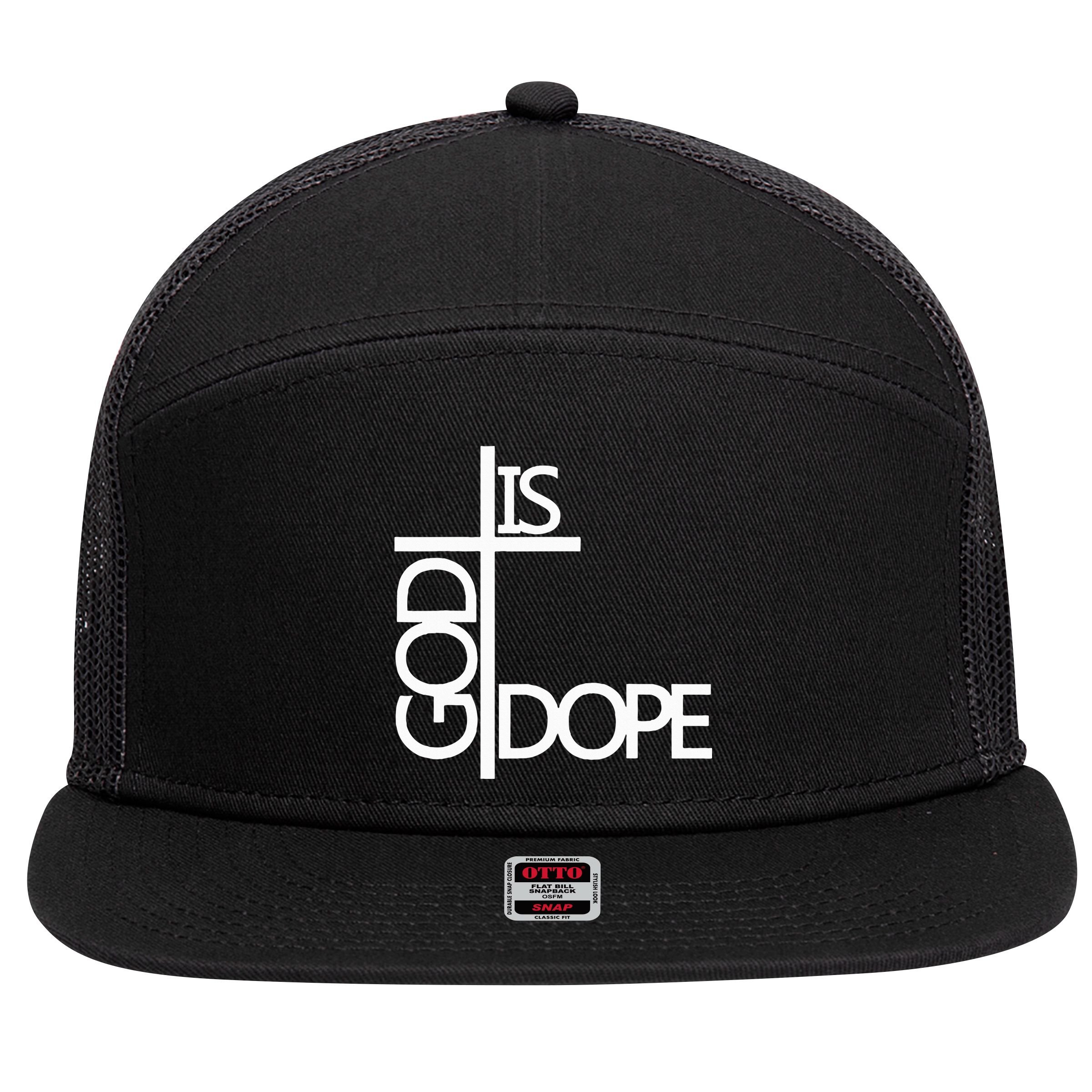 God Is D.O.P.E 7 Panel Mesh Trucker Snapback Hat