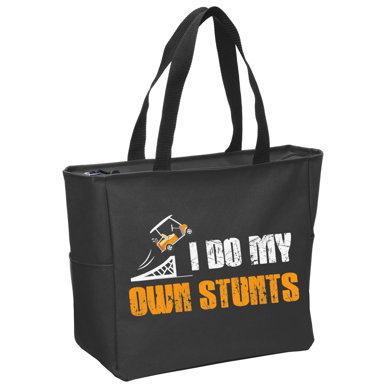 Golfing I Do My Own Stunts Golf Cart Funny Golf Player Zip Tote Bag