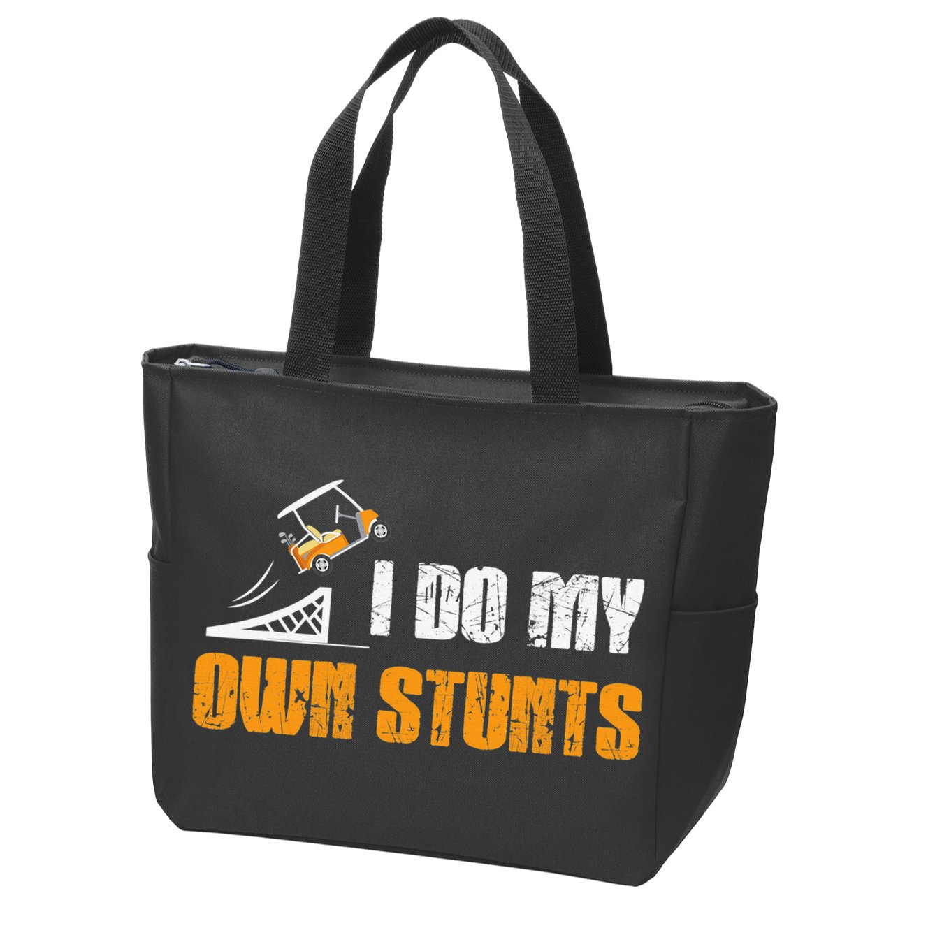 Golfing I Do My Own Stunts Golf Cart Funny Golf Player Zip Tote Bag