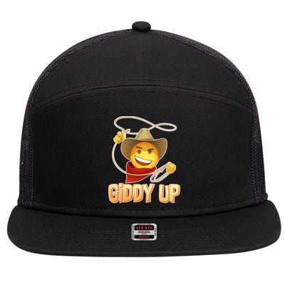 Giddy Up Cowboy Emoji  7 Panel Mesh Trucker Snapback Hat