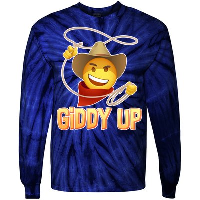 Giddy Up Cowboy Emoji  Tie-Dye Long Sleeve Shirt