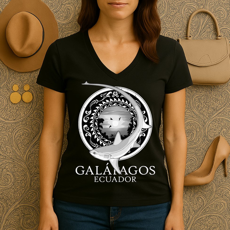 Galapagos Islands Ecuador Thresher Shark Women's V-Neck T-Shirt