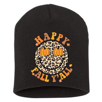 Groovy Its Fall Yall Leopard Autumn Halloween Thanksgiving Short Acrylic Beanie