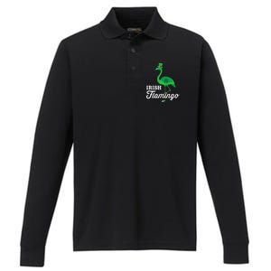 Green Irish Flamingo For Funny St Patricks Day Cool Gift Performance Long Sleeve Polo