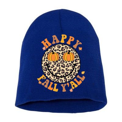 Groovy Its Fall Yall Leopard Autumn Halloween Thanksgiving Short Acrylic Beanie