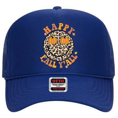 Groovy Its Fall Yall Leopard Autumn Halloween Thanksgiving High Crown Mesh Back Trucker Hat