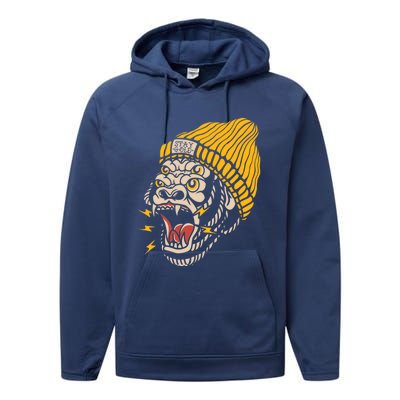 Gorilla Inked Flash Old School Ink Addict Traditional Tattoo Gift Performance Fleece Hoodie