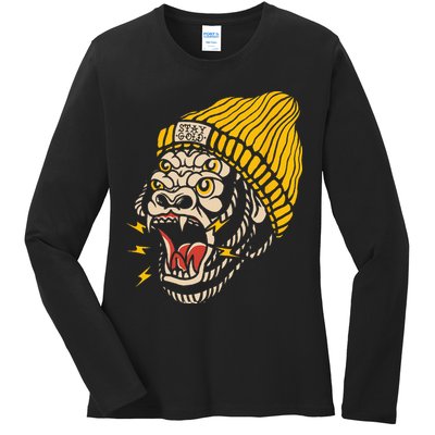 Gorilla Inked Flash Old School Ink Addict Traditional Tattoo Ladies Long Sleeve Shirt