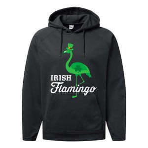 Green irish flamingo for funny St Patricks day Performance Fleece Hoodie