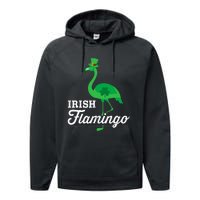 Green irish flamingo for funny St Patricks day Performance Fleece Hoodie