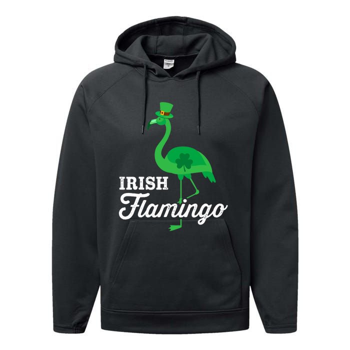 Green irish flamingo for funny St Patricks day Performance Fleece Hoodie