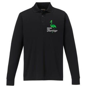 Green irish flamingo for funny St Patricks day Performance Long Sleeve Polo