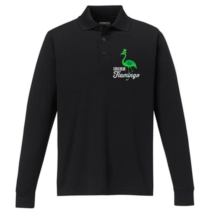 Green irish flamingo for funny St Patricks day Performance Long Sleeve Polo