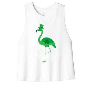 Green Irish Flamingo For Funny St Patricks Day Cute Gift Women's Racerback Cropped Tank