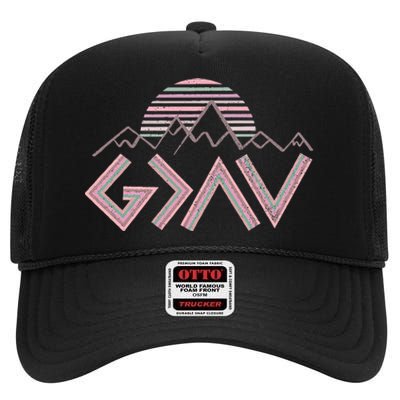 God Is Faithful More Than Highs And Lows High Crown Mesh Back Trucker Hat