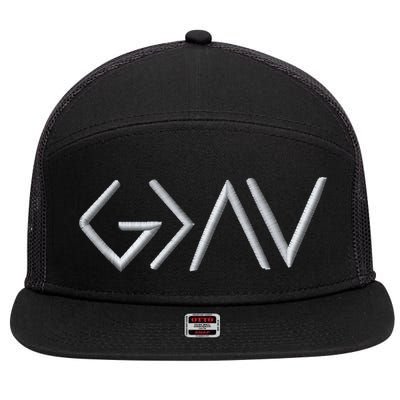 God Is Greater Than The Highs And Lows Embroidered Embroidered 7 Panel Mesh Trucker Snapback Hat