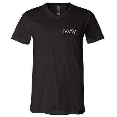 God Is Greater Than The Highs And Lows Embroidered Embroidered V-Neck T-Shirt