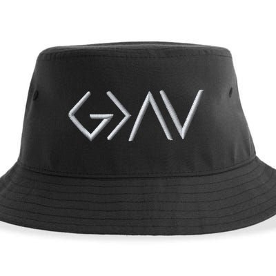 God Is Greater Than The Highs And Lows Embroidered Embroidered Sustainable Bucket Hat