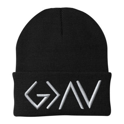 God Is Greater Than The Highs And Lows Embroidered Embroidered Beanie