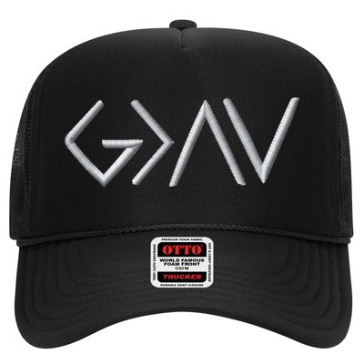 God Is Greater Than The Highs And Lows Embroidered Embroidered Trucker Hat