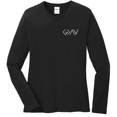 God Is Greater Than The Highs And Lows Embroidered Embroidered Ladies Long Sleeve Shirt