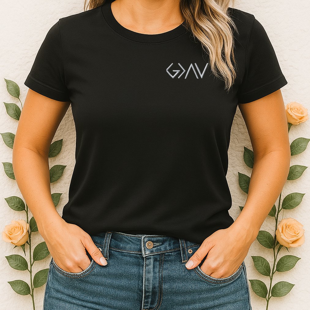 God Is Greater Than The Highs And Lows Embroidered Embroidered Womens T-Shirt