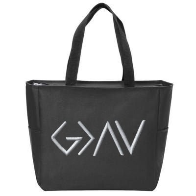 God Is Greater Than The Highs And Lows Embroidered Embroidered Zip Tote Bag