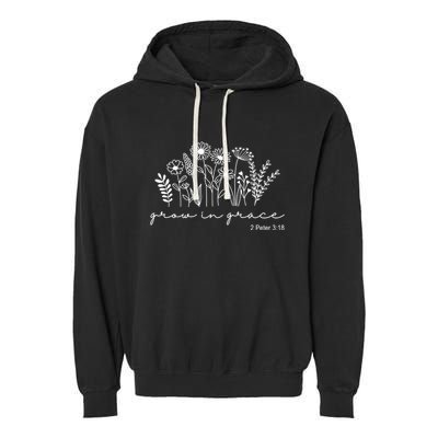 Grow In Grace 2 Peter 3:18 Floral Garment-Dyed Fleece Hoodie