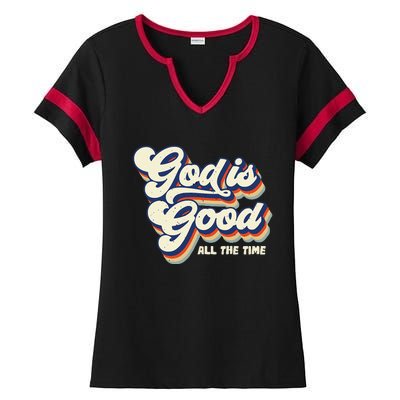 God Is Good All The Time Retro Vintage Ladies Halftime Notch Neck Tee