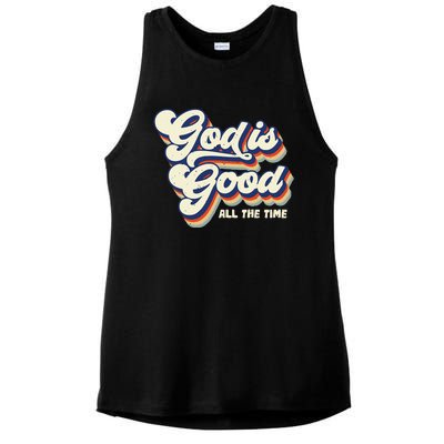 God Is Good All The Time Retro Vintage Ladies PosiCharge Tri-Blend Wicking Tank