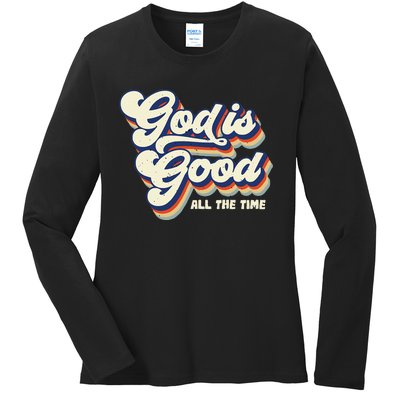 God Is Good All The Time Retro Vintage Ladies Long Sleeve Shirt