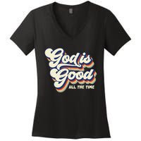 God Is Good All The Time Retro Vintage Women's V-Neck T-Shirt