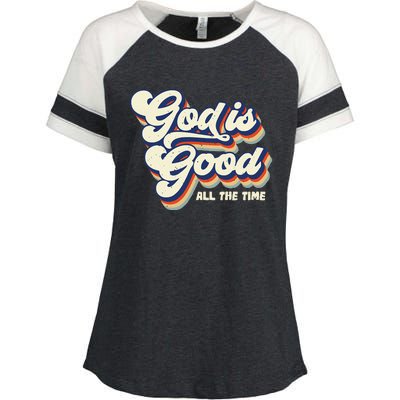 God Is Good All The Time Retro Vintage Enza Ladies Jersey Colorblock Tee