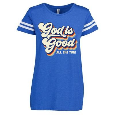 God Is Good All The Time Retro Vintage Enza Ladies Jersey Football T-Shirt