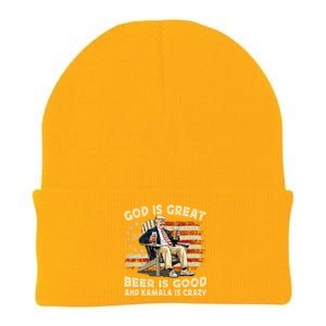 God Is Great Beer Is Good And Kamala Are Crazy Funny Trump Knit Cap Winter Beanie