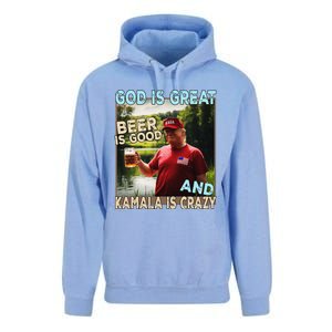 God Is Great Beer Is Good And Kamala Are Crazy Funny Trump Unisex Surf Hoodie