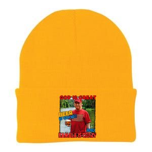 God Is Great Beer Is Good And Kamala Are Crazy Funny Trump Knit Cap Winter Beanie