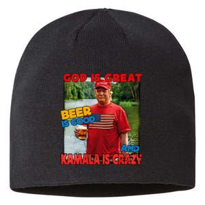 God Is Great Beer Is Good And Kamala Are Crazy Funny Trump Sustainable Beanie