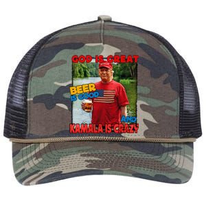 God Is Great Beer Is Good And Kamala Are Crazy Funny Trump Retro Rope Trucker Hat Cap