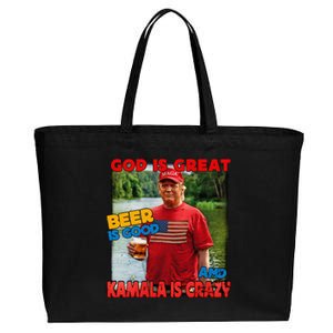 God Is Great Beer Is Good And Kamala Are Crazy Funny Trump Cotton Canvas Jumbo Tote