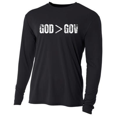 God Is Greater Than Gov Vintage Distressed Anti Government Cooling Performance Long Sleeve Crew