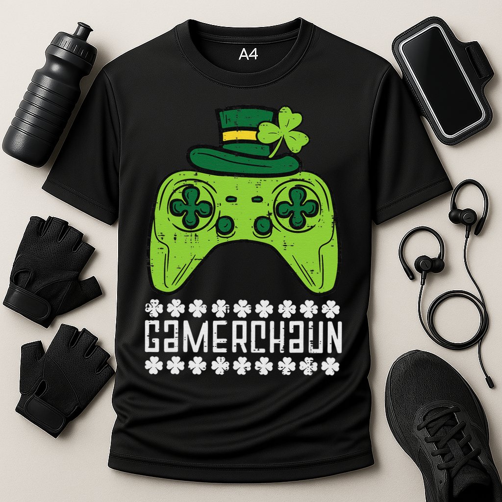 Gamerchaun Irish Gamer Paddys St Patrick Day Cooling Performance Crew T-Shirt